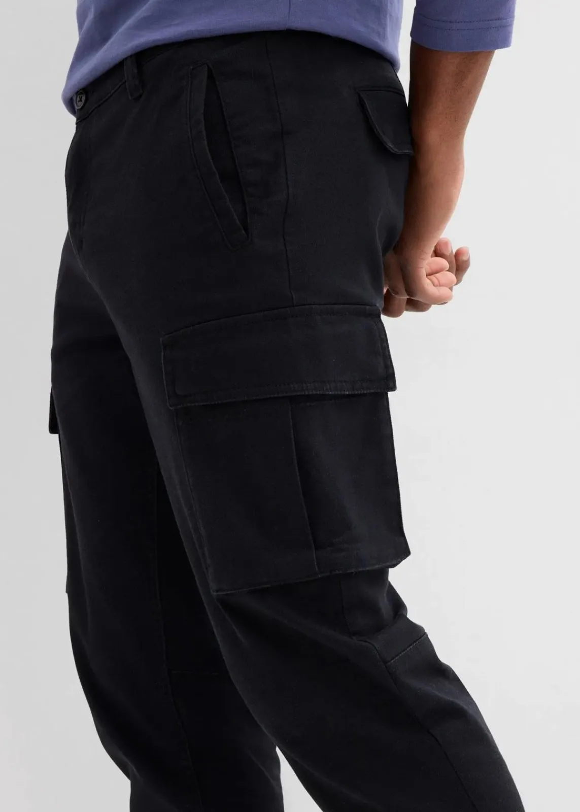 bonprix Große Größen|Outdoorbekleidung|Regular Fit Stretch-Cargohose aus robuster Bio-Baumwolle, Straight schwarz