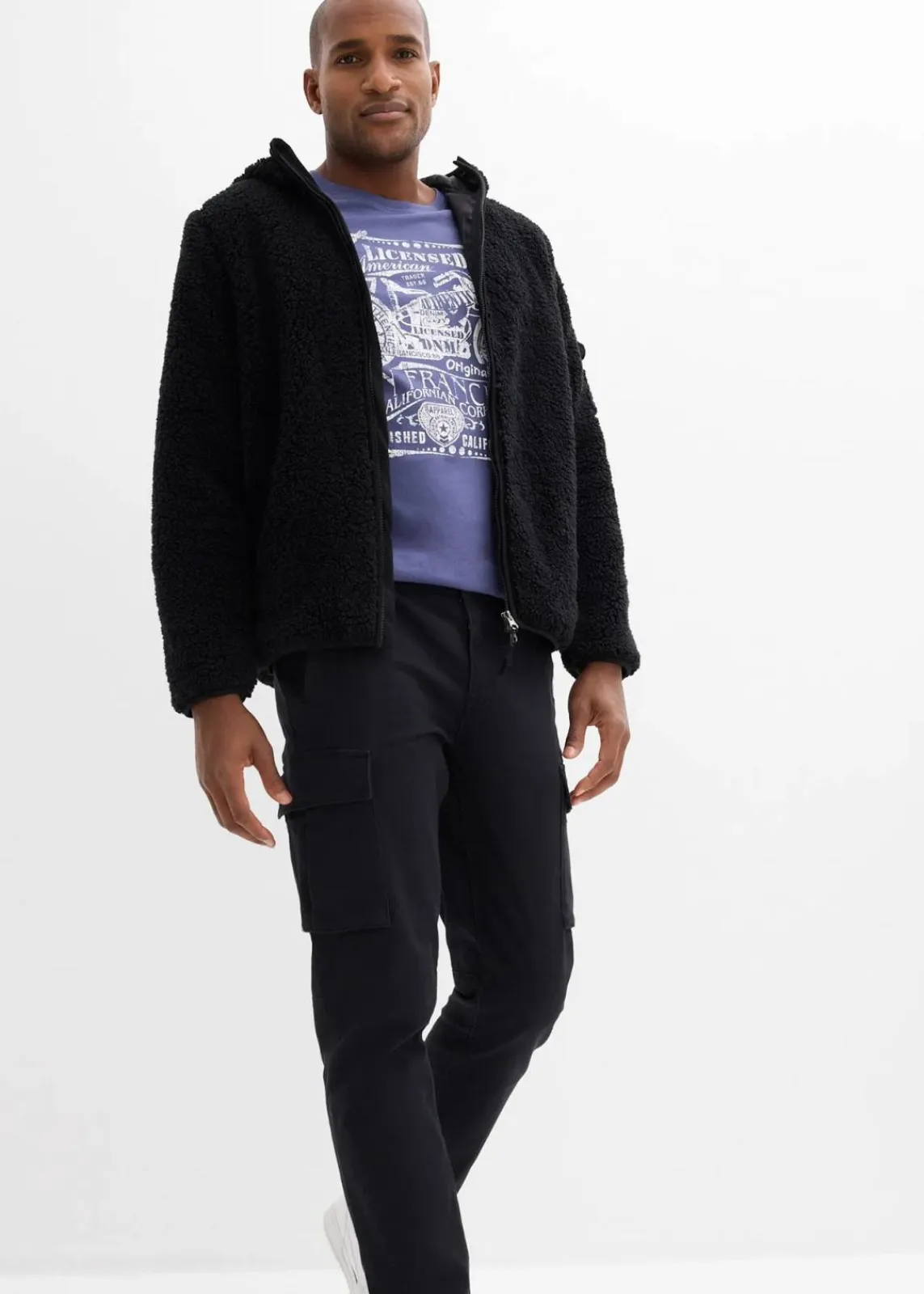 bonprix Große Größen|Outdoorbekleidung|Regular Fit Stretch-Cargohose aus robuster Bio-Baumwolle, Straight schwarz