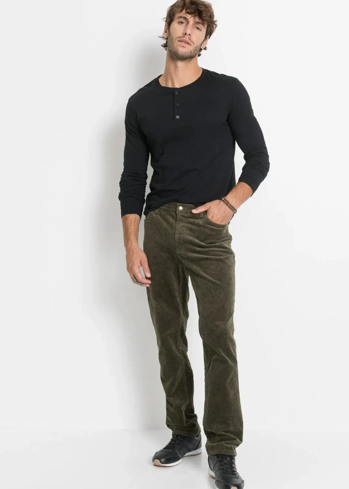 bonprix Hosen|Große Größen|Regular Fit Stretch-Cordhose mit Komfortschnitt dunkeloliv