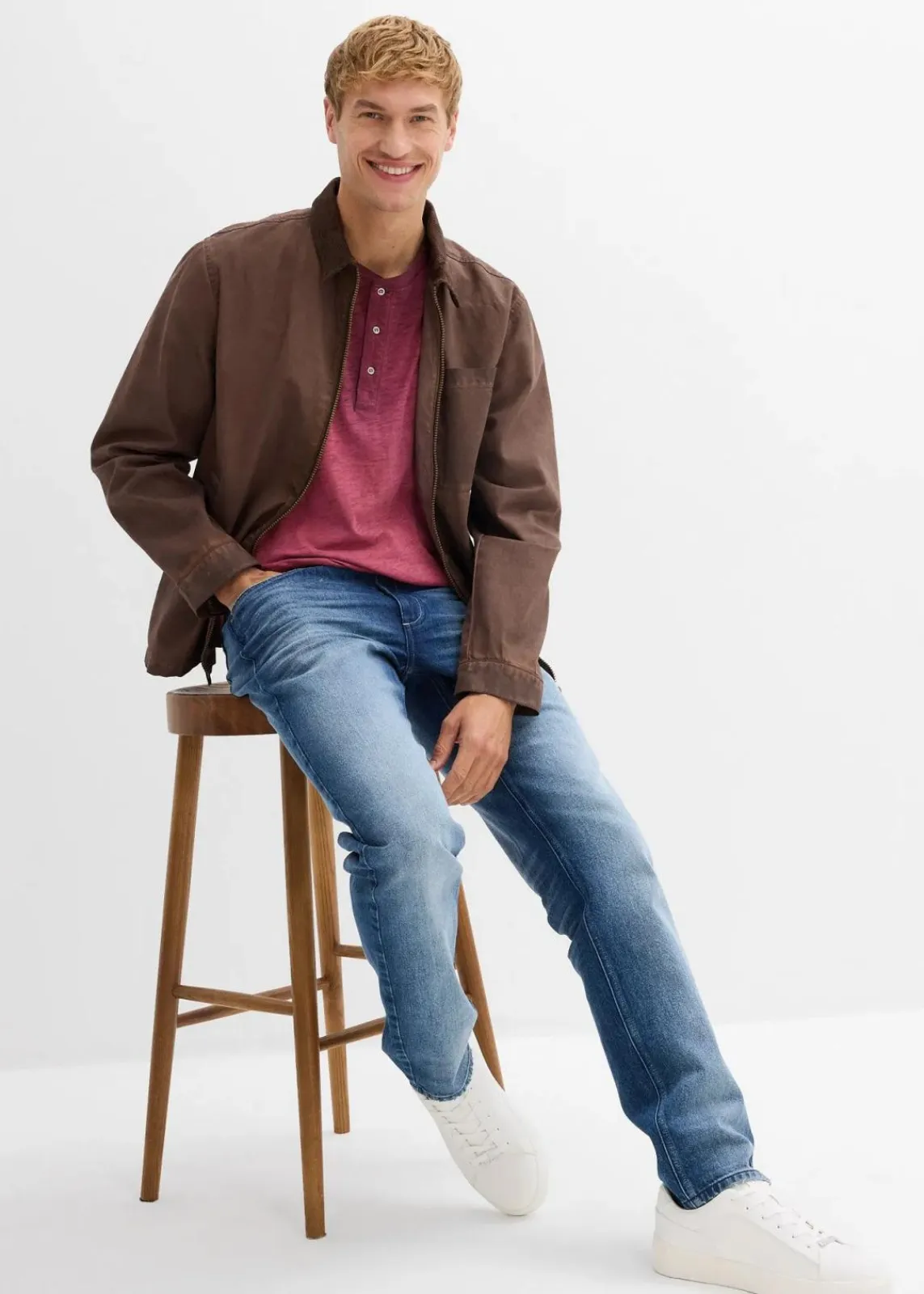 bonprix Große Größen|Jeans|Regular Fit Stretch-Jeans, Straight blau denim used