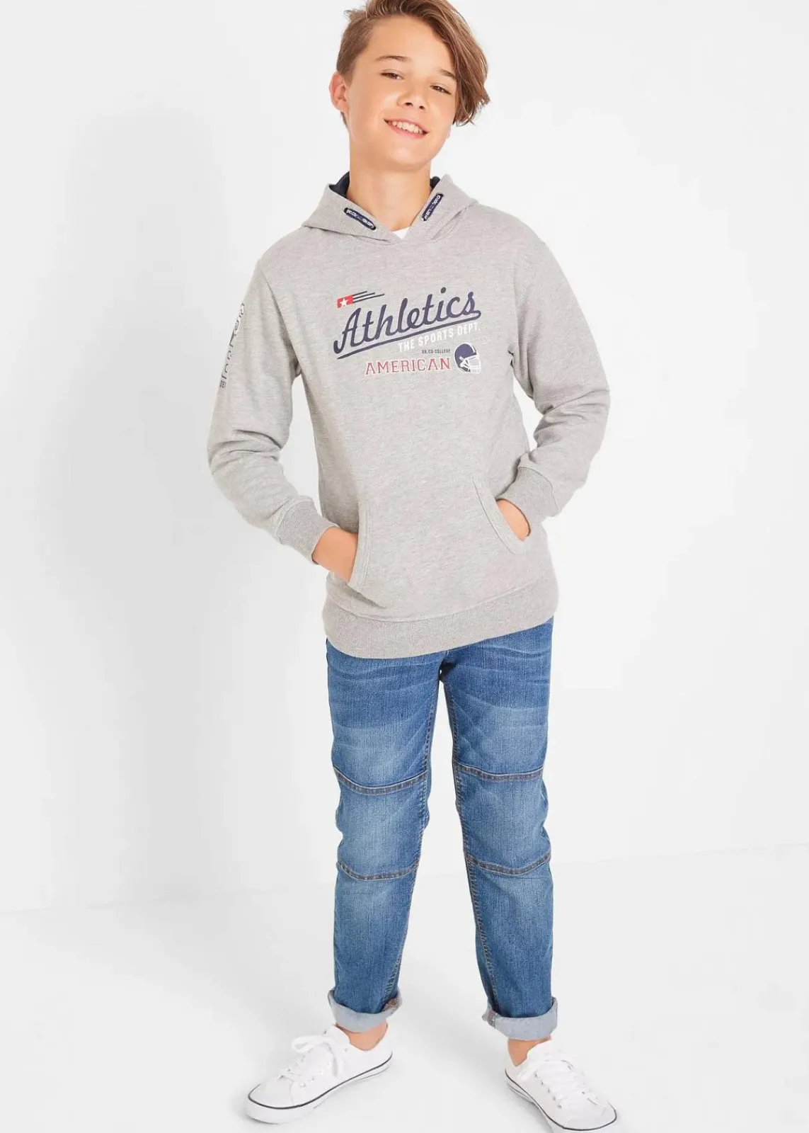 bonprix Jungen 9-16 Jahre·Bademode|Jungen 9-16 Jahre·Jeans|Regular Fit Stretch-Jeans mit verstärkter Kniepartie, Straight blau denim
