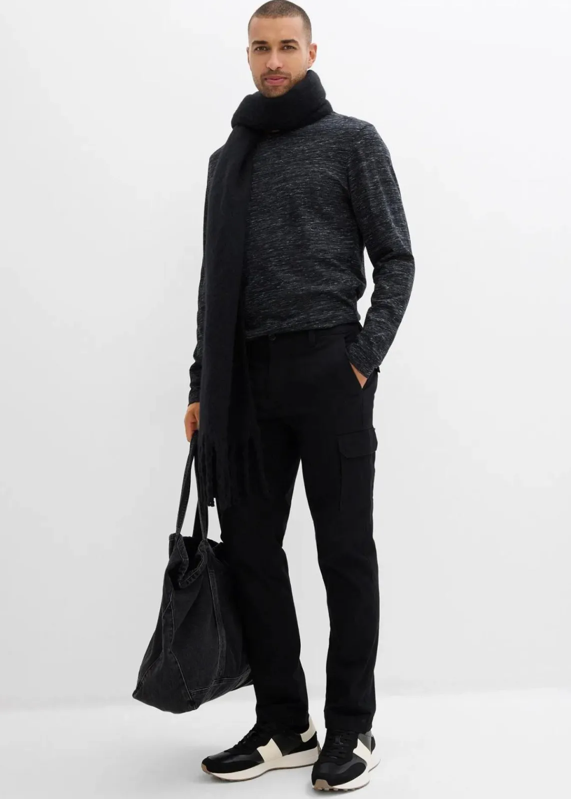 bonprix Hosen|Thermobekleidung|Regular Fit Stretch-Thermo-Cargohose, Straight schwarz