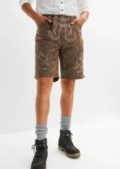 bonprix Hosen|Shorts|Regular Fit Trachten-Hose aus Lederimitat braun