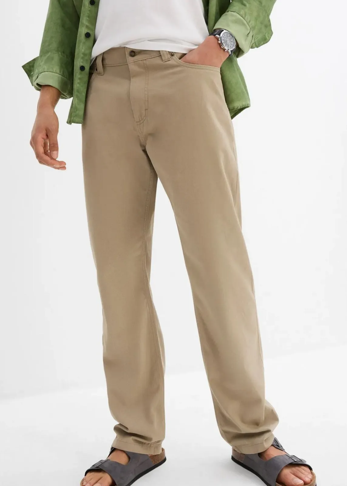 bonprix Hosen|Basics|Regular Fit Twillhose aus reiner Baumwolle, Straight new khaki