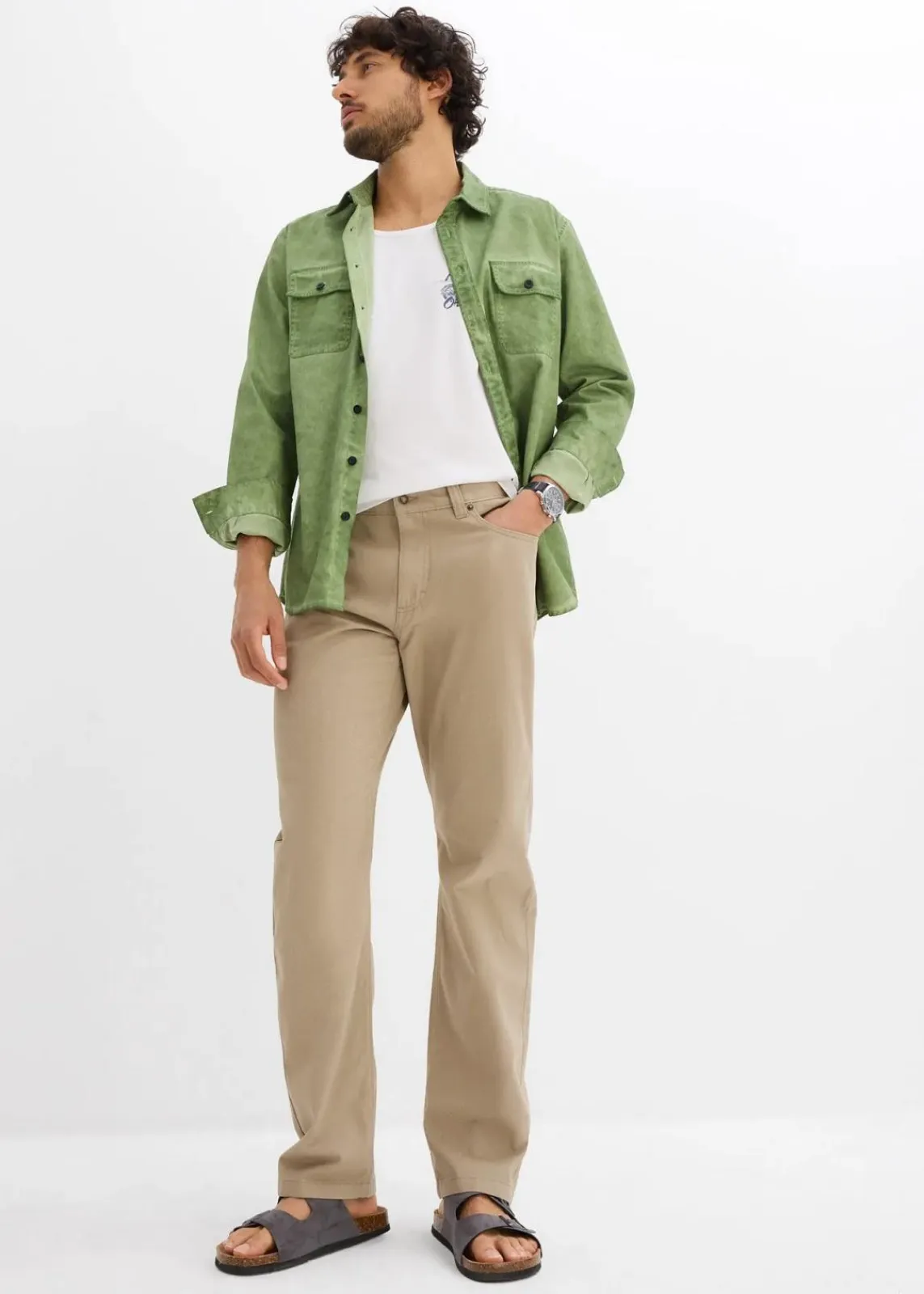 bonprix Hosen|Basics|Regular Fit Twillhose aus reiner Baumwolle, Straight new khaki