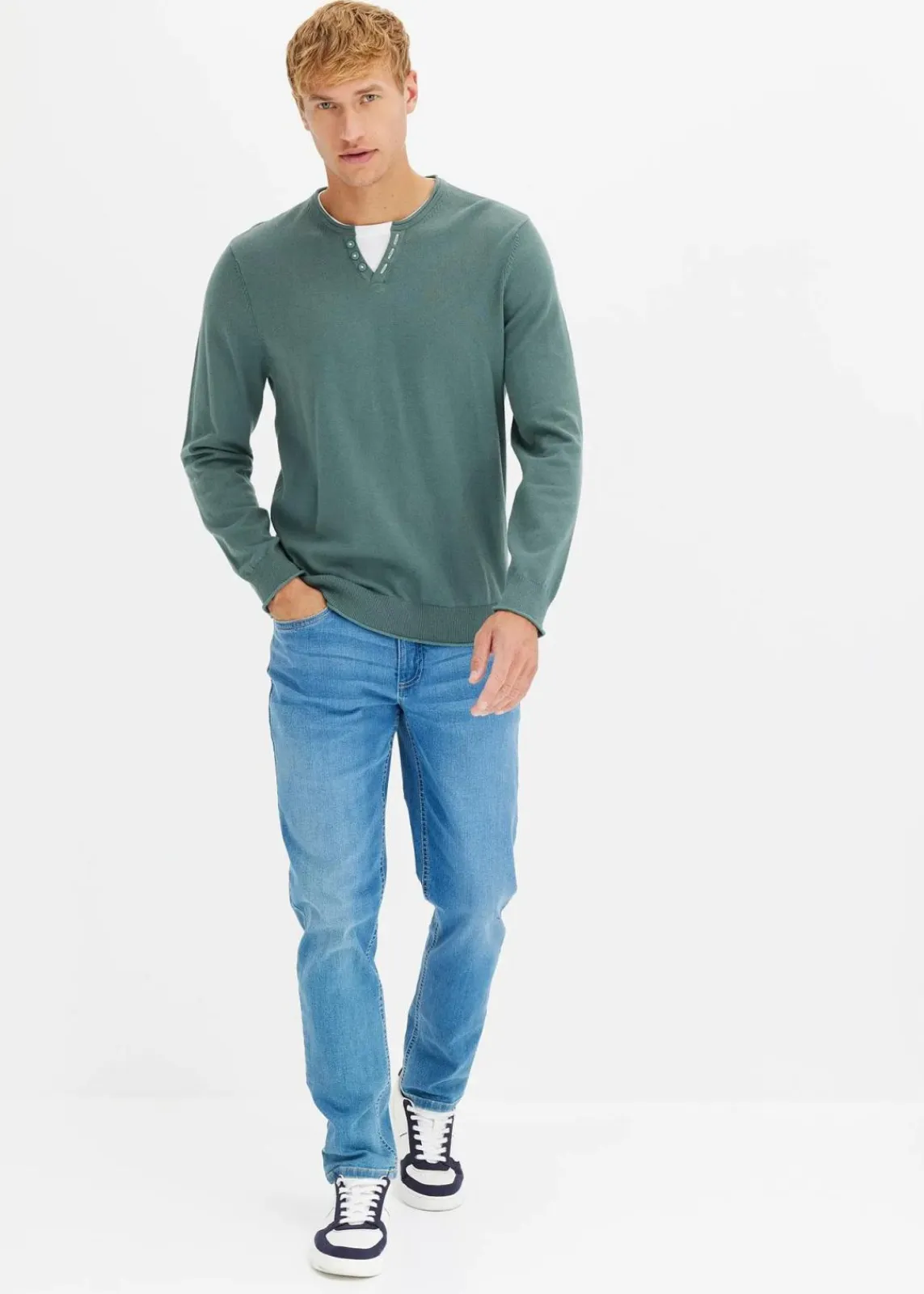 bonprix Jeans|Große Größen|Regular-Fit-Jeans, Tapered hellblau denim