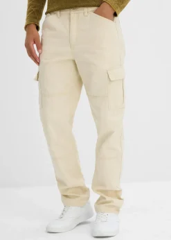 bonprix Große Größen|Hosen|Relaxed Fit Cargo-Hose aus Baumwoll-Canvas, Straight hellsand