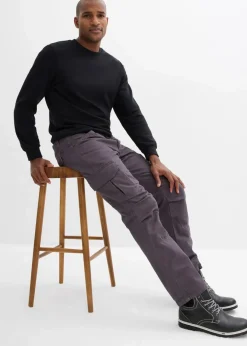 bonprix Große Größen|Hosen|Relaxed Fit Cargohose aus robuster reiner Baumwolle, Straight schiefergrau