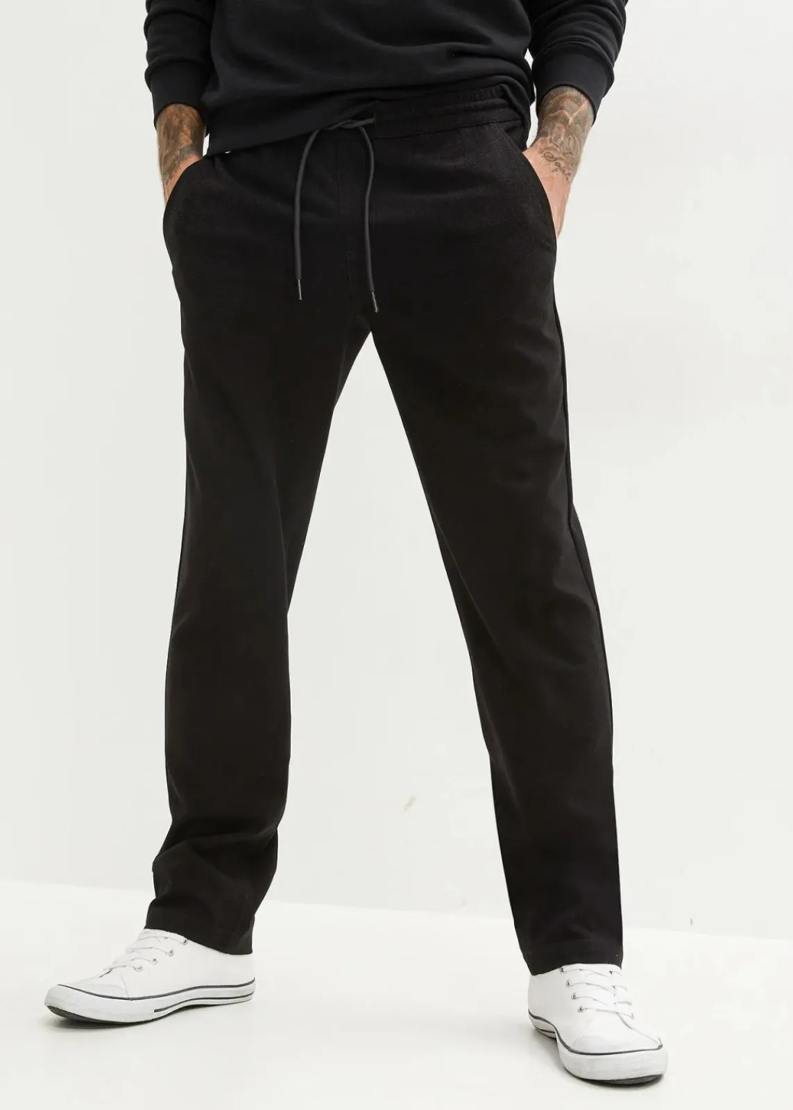 bonprix Große Größen|Hosen|Relaxed Fit Chino-Stretch-Schlupfhose, Straight schwarz