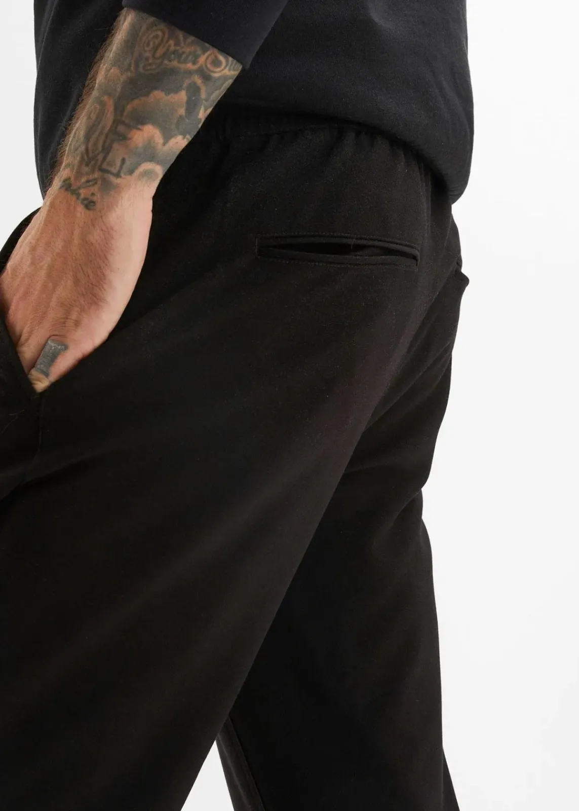 bonprix Große Größen|Hosen|Relaxed Fit Chino-Stretch-Schlupfhose, Straight schwarz