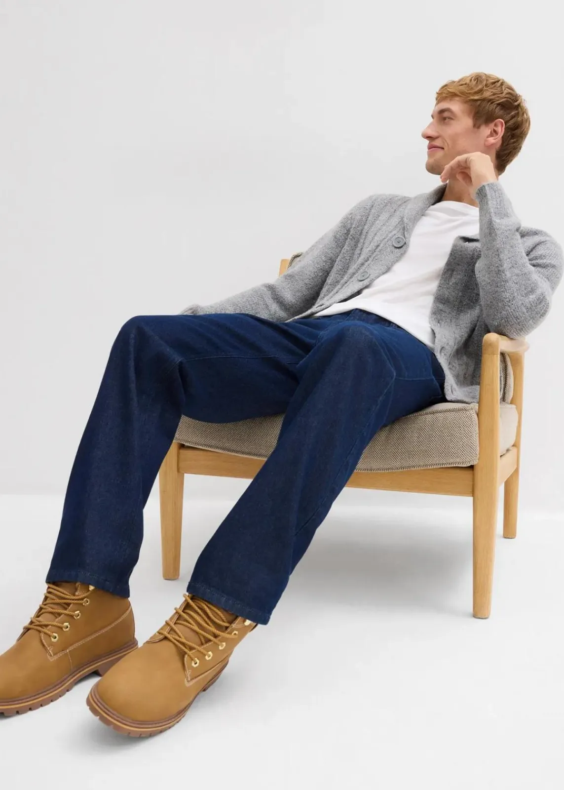 bonprix Große Größen|Jeans|Relaxed Fit Jeans aus recyclingfähiger Bio-Baumwolle, Straight tiefblau denim ungewaschen