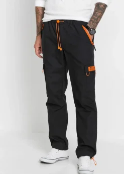 bonprix Große Größen|Hosen|Relaxed Fit Schlupf-Cargohose, Straight schwarz/orange