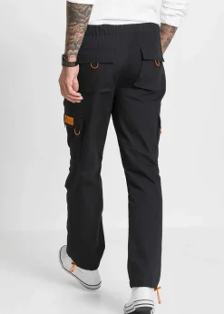 bonprix Große Größen|Hosen|Relaxed Fit Schlupf-Cargohose, Straight schwarz/orange