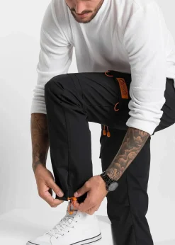 bonprix Große Größen|Hosen|Relaxed Fit Schlupf-Cargohose, Straight schwarz/orange