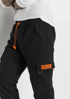 bonprix Große Größen|Hosen|Relaxed Fit Schlupf-Cargohose, Straight schwarz/orange