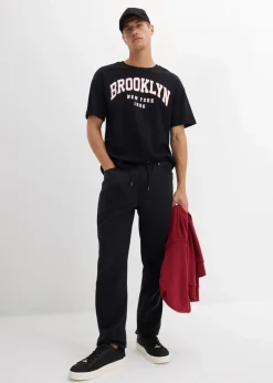 bonprix Hosen|Große Größen|Relaxed Fit Schlupfhose aus reinem Baumwoll-Twill, Tapered schwarz