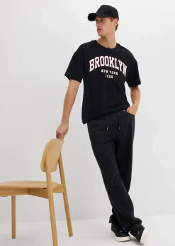 bonprix Hosen|Große Größen|Relaxed Fit Schlupfhose aus reinem Baumwoll-Twill, Tapered schwarz