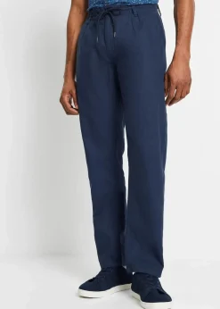 bonprix Große Größen|Hosen|Relaxed Fit Schlupf-Hose aus luftigem Leinen-Mix, Straight dunkelblau
