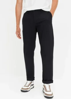 bonprix Hosen|Große Größen|Relaxed Fit Stretch-Chinohose mit Bio Baumwolle, Straight schwarz