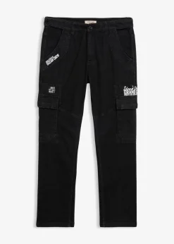 bonprix Jeans|Relaxed-Fit Stretch-Jeans mit Bequembund, Straight schwarz denim
