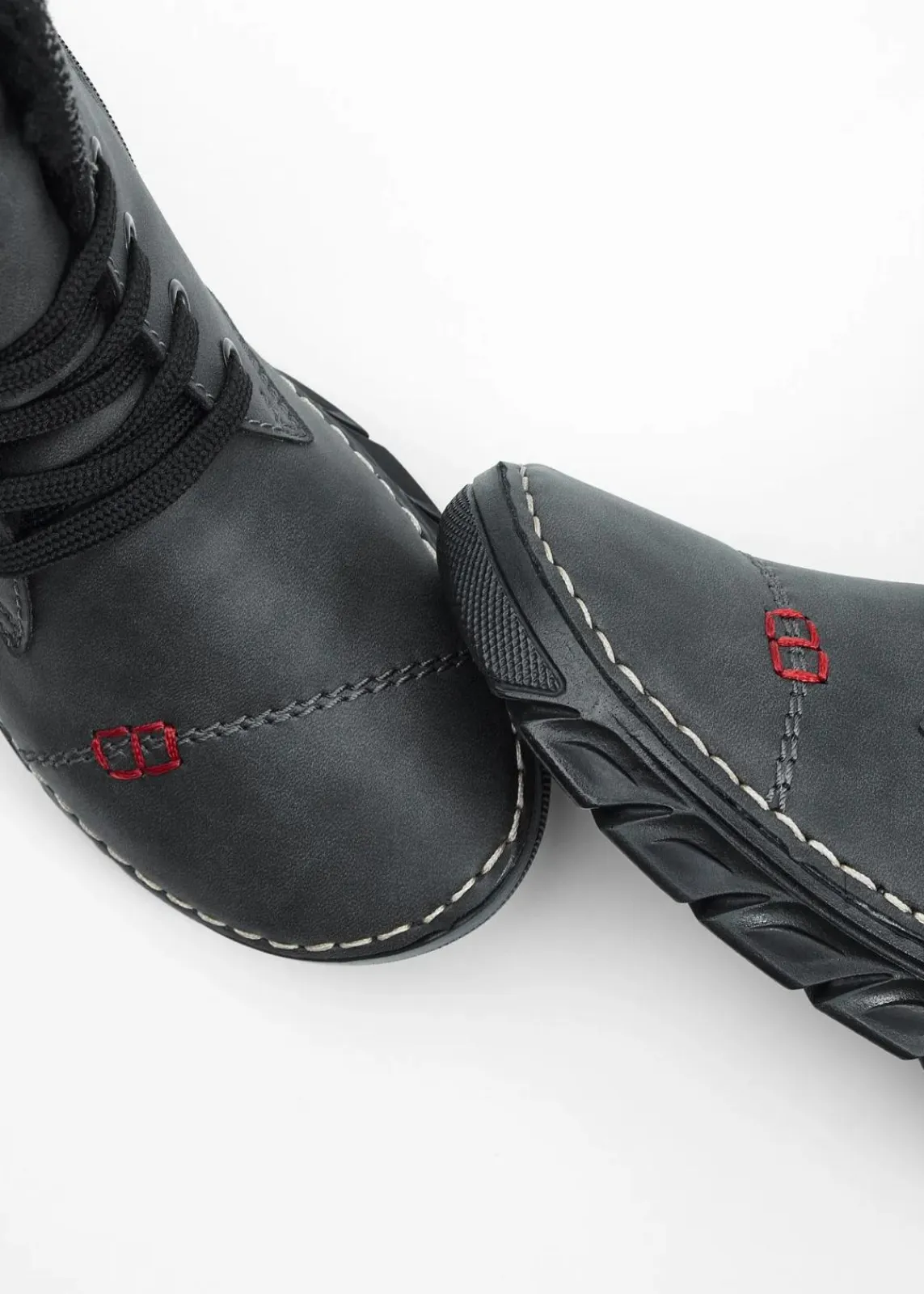 Rieker Komfortschuhe|Gefütterte Winterschuhe|Schnür Boot dunkelgrau