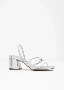 bonprix Festliche Mode|Sommerschuhe|Riemchensandaletten mit Blockabsatz silber metallic