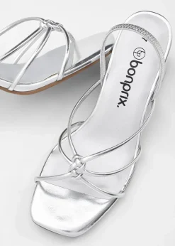 bonprix Festliche Mode|Sommerschuhe|Riemchensandaletten mit Blockabsatz silber metallic