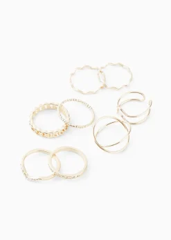 bonprix Schmuck|Schuhe & Accessoires In Spezialgrößen·Schmuck|Ringset (8Pack) in vielfältigem Design goldfarben