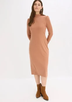 bonprix Kleider|Bekleidung·Pullover & Strickjacken|Ripp-Jerseykleid aus Viskose-mix schokosorbet