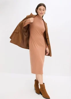 bonprix Kleider|Bekleidung·Pullover & Strickjacken|Ripp-Jerseykleid aus Viskose-mix schokosorbet