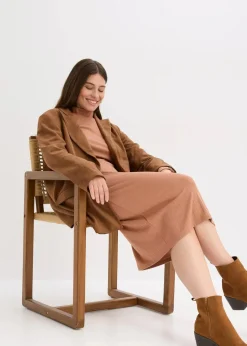 bonprix Kleider|Bekleidung·Pullover & Strickjacken|Ripp-Jerseykleid aus Viskose-mix schokosorbet