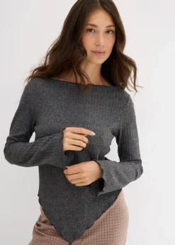 bonprix Shirts & Tops|Rippshirt aus softem Viskose-Mix anthrazit meliert