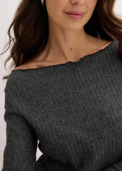 bonprix Shirts & Tops|Rippshirt aus softem Viskose-Mix anthrazit meliert