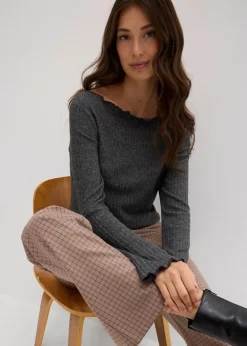 bonprix Shirts & Tops|Rippshirt aus softem Viskose-Mix anthrazit meliert