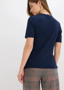 bonprix Shirts & Tops|Rippshirt aus softem Viskose-Mix dunkelblau