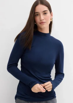 bonprix Shirts & Tops|Rippshirt mit Raffung dunkelblau
