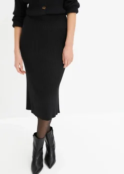 bonprix Röcke|Bekleidung·Sportbekleidung|Ripp-Strickrock aus Viskose-Mix schwarz
