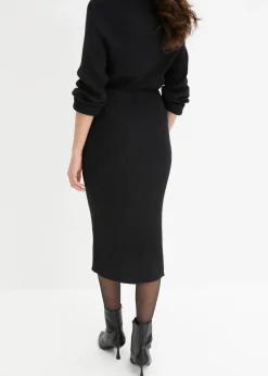 bonprix Röcke|Bekleidung·Sportbekleidung|Ripp-Strickrock aus Viskose-Mix schwarz