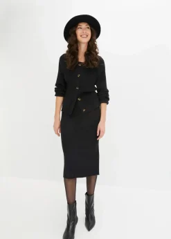 bonprix Röcke|Bekleidung·Sportbekleidung|Ripp-Strickrock aus Viskose-Mix schwarz