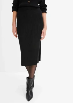 bonprix Röcke|Bekleidung·Sportbekleidung|Ripp-Strickrock aus Viskose-Mix schwarz