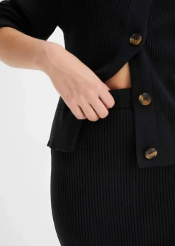 bonprix Röcke|Bekleidung·Sportbekleidung|Ripp-Strickrock aus Viskose-Mix schwarz