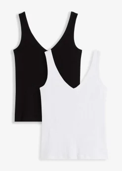 bonprix Nachhaltigere Materialien|Shirts & Tops|Ripp-Top aus reiner Bio-Baumwolle (2er Pack) weiß+schwarz