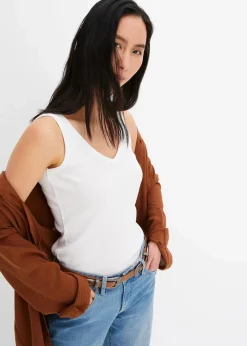 bonprix Nachhaltigere Materialien|Shirts & Tops|Ripp-Top aus reiner Bio-Baumwolle (2er Pack) weiß+schwarz