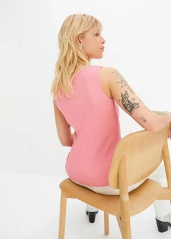 bonprix Basics|Shirts & Tops|Ripp-Top aus reiner Bio-Baumwolle (2er Pack) weiß+knallrosa