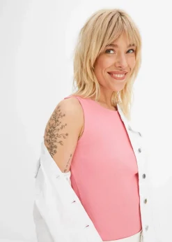 bonprix Basics|Shirts & Tops|Ripp-Top aus reiner Bio-Baumwolle (2er Pack) weiß+knallrosa