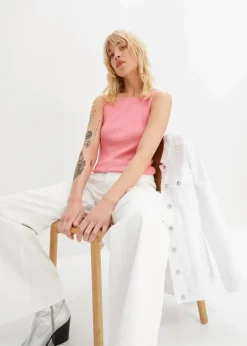 bonprix Basics|Shirts & Tops|Ripp-Top aus reiner Bio-Baumwolle (2er Pack) weiß+knallrosa