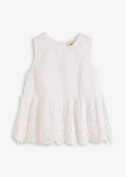 bonprix Bekleidung·Jacken & Mäntel|Blusen & Tuniken|Ärmelloses Blusentop mit Schlitz und Lochstickerei weiß