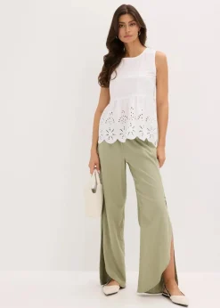 bonprix Bekleidung·Jacken & Mäntel|Blusen & Tuniken|Ärmelloses Blusentop mit Schlitz und Lochstickerei weiß