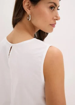 bonprix Bekleidung·Jacken & Mäntel|Blusen & Tuniken|Ärmelloses Blusentop mit Schlitz und Lochstickerei weiß