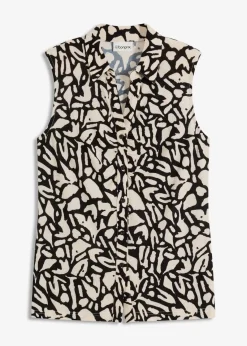 bonprix Shirts & Tops|ärmelloses Poloshirt mit Raffung schwarz/natur bedruckt